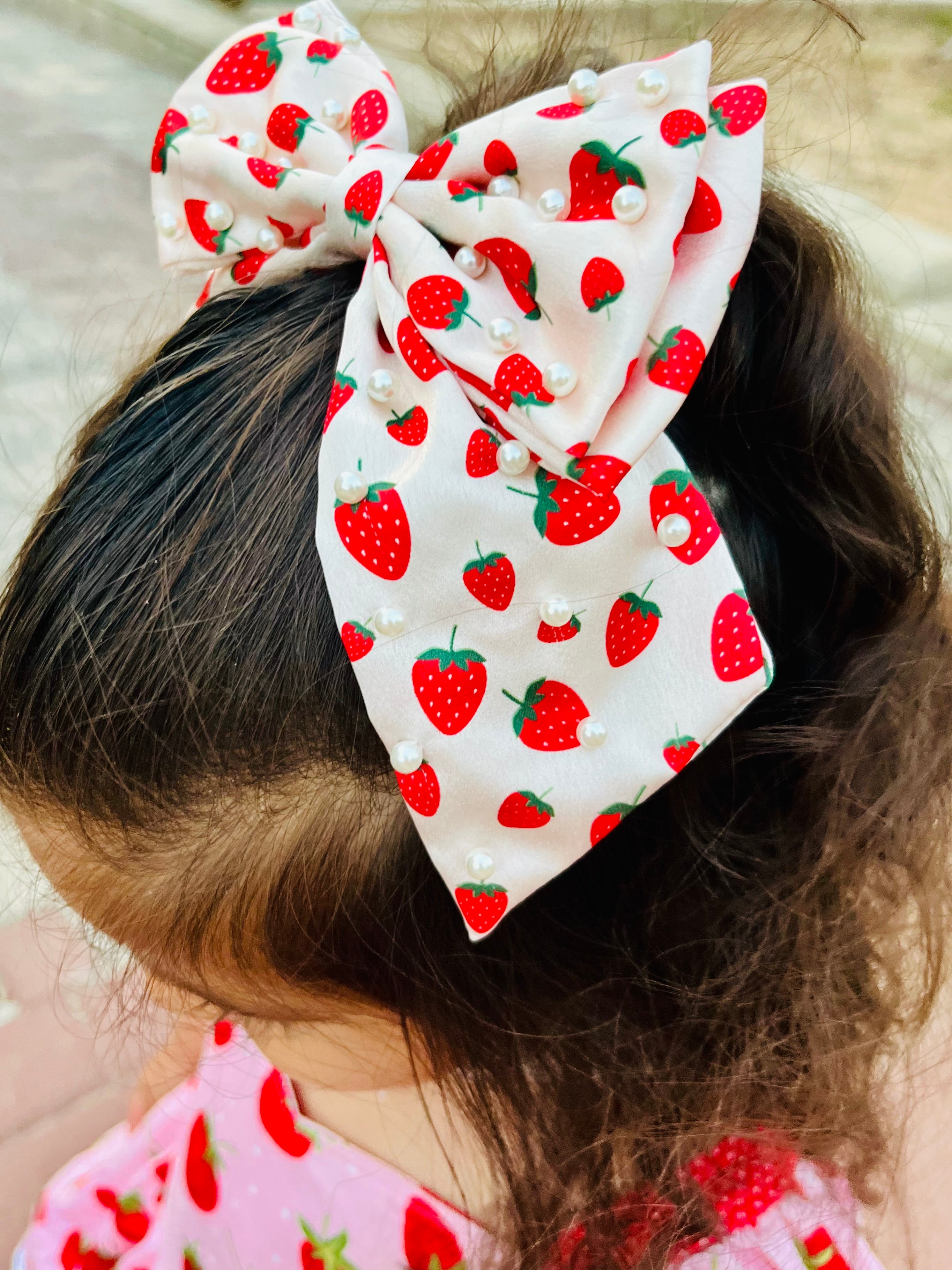 Berry Pearl Bow Hair Clip