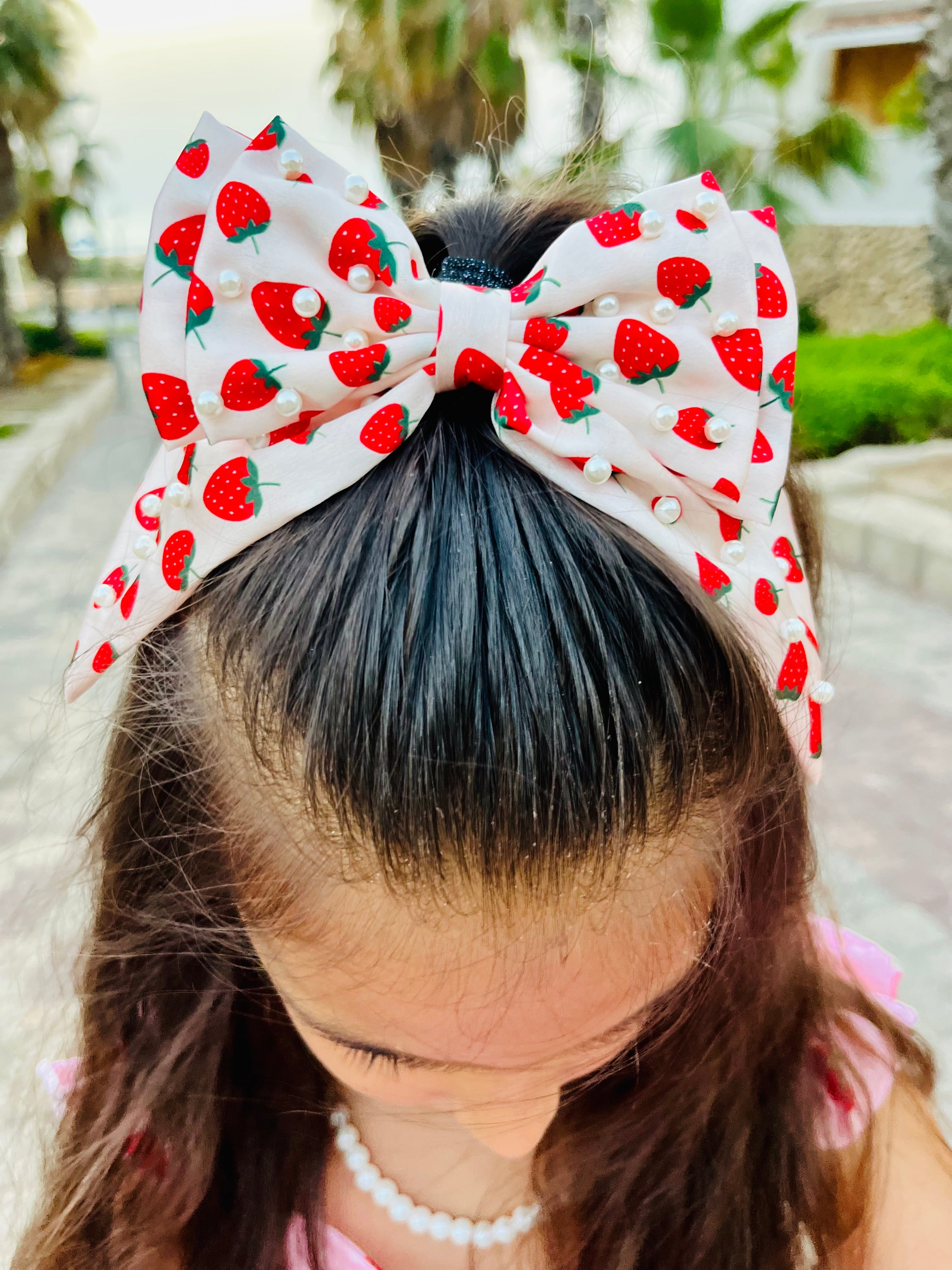 Berry Pearl Bow Hair Clip