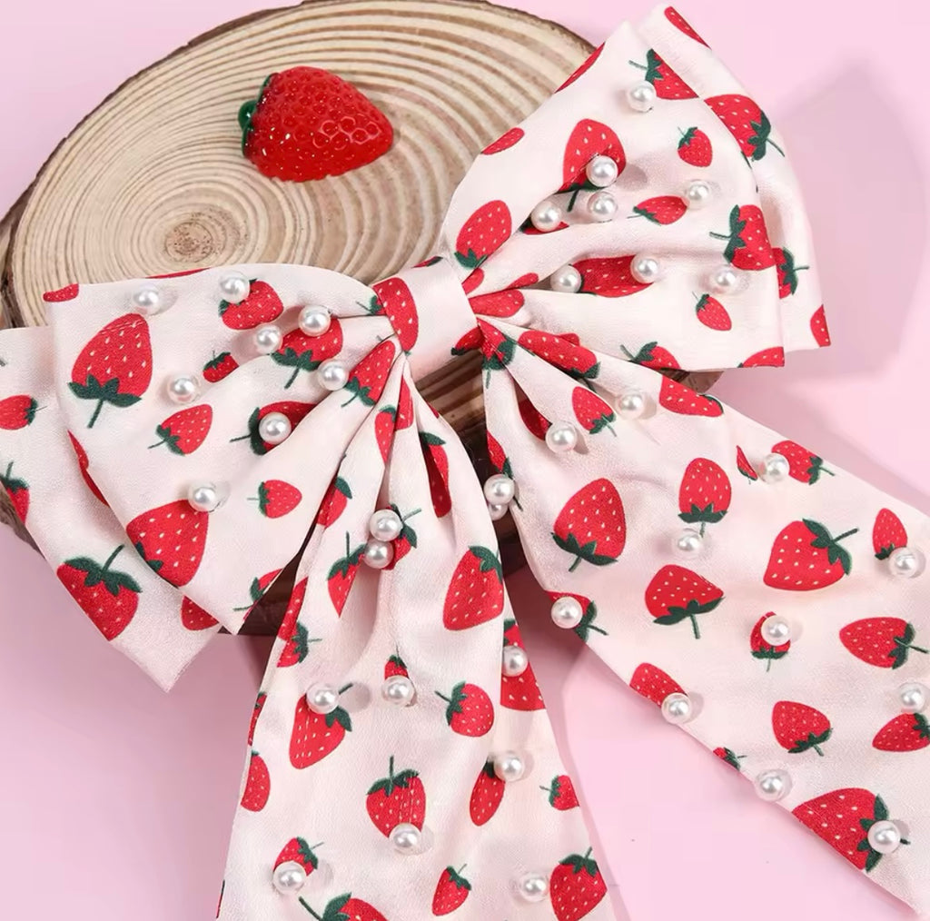 Berry Pearl Bow Hair Clip