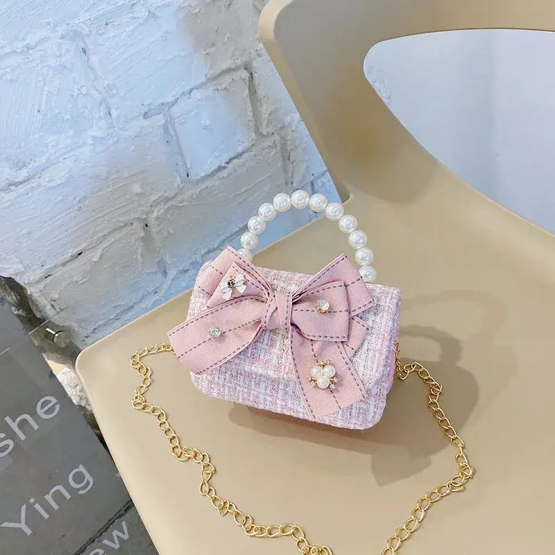 Tweed Bow Pearl Purse