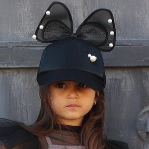 Satin Hat with Bow Black