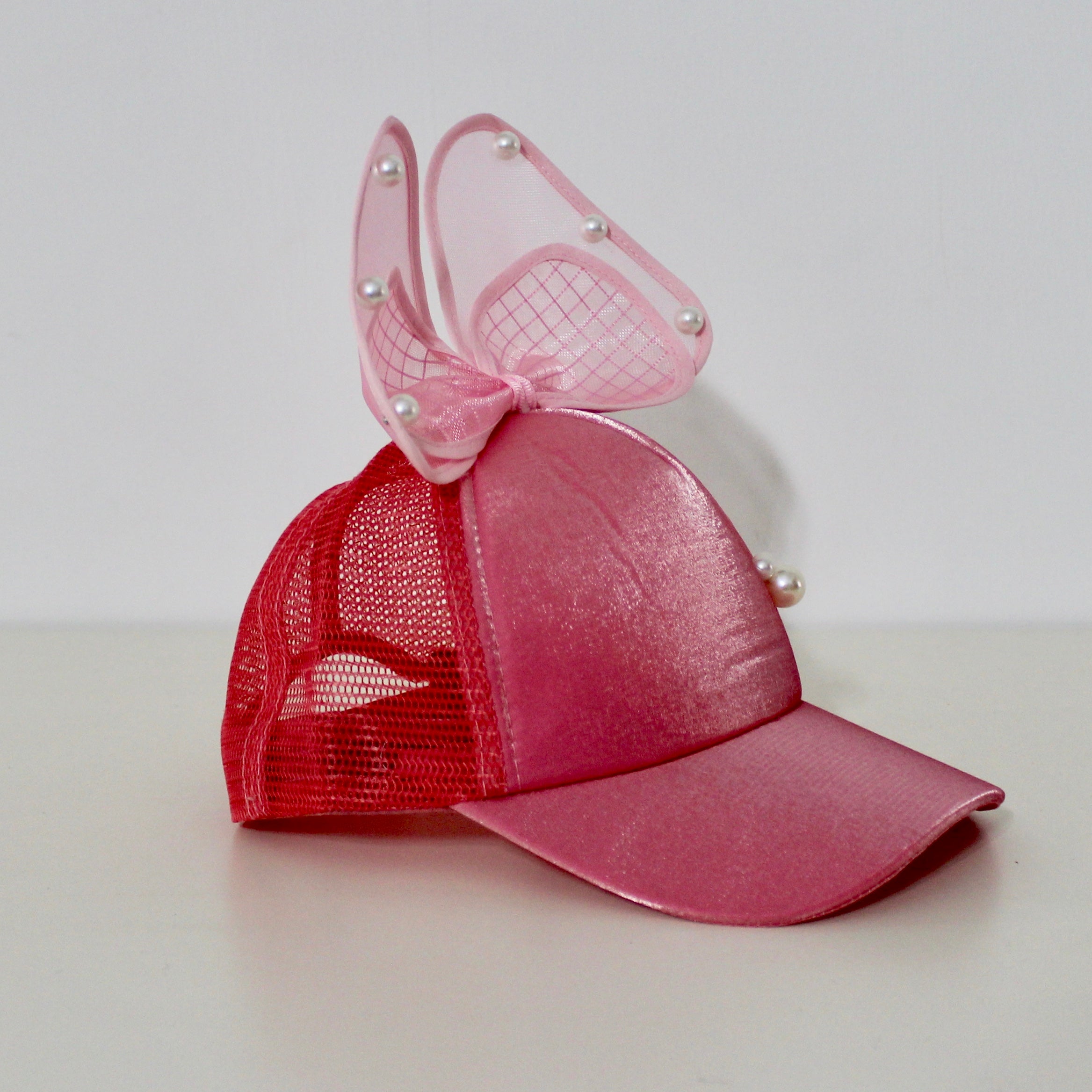 Satin Hat with Bow Pink