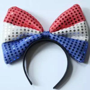 Oversized Red White & Blue Bow Headband